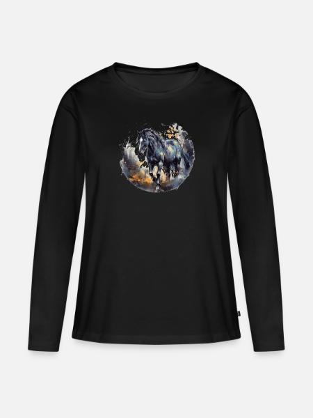 Pferd - Frauen Premium Bio Langarmshirt - Schwarz
