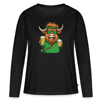 Costume de la Saint-Patrick Highland Cow bière de pub irlandais - T-shirt manches longues Premium bio Femme - noir - Devant - Julia (174cm)