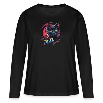 Chat Cyberpunk - T-shirt manches longues Premium bio Femme - noir - Devant - Julia (174cm)
