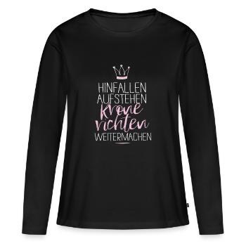 krone-richten.png - Frauen Premium Bio Langarmshirt - Schwarz - Vorne - Julia (174cm)