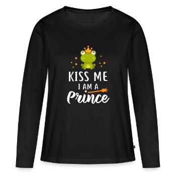 Embrasse-moi, je suis un prince - T-shirt manches longues Premium bio Femme - noir - Devant - Julia (174cm)