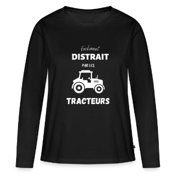 Facilement distrait par les tracteurs. - T-shirt manches longues Premium bio Femme - noir - Devant - Julia (174cm)