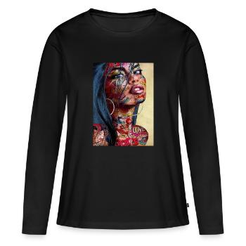 DESIGN VISAGE - T-shirt manches longues Premium bio Femme - noir - Devant - Julia (174cm)