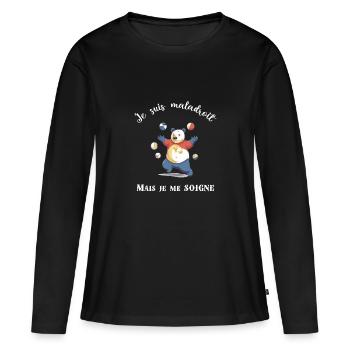 Je suis maladroit - T-shirt manches longues Premium bio Femme - noir - Devant - Julia (174cm)