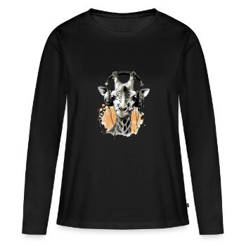 Gigi la girafe audiophile - T-shirt manches longues Premium bio Femme - noir - Devant - Julia (174cm)