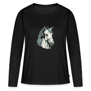 Hapo le cheval audiophile - T-shirt manches longues Premium bio Femme - noir - Devant - Julia (174cm)