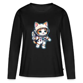 Astronaut Katze - Weltraum - Frauen Premium Bio Langarmshirt - Schwarz - Vorne - Julia (174cm)