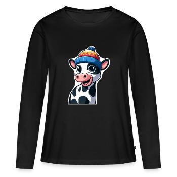 Veau avec bonnet - T-shirt manches longues Premium bio Femme - noir - Devant - Julia (174cm)