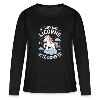 Je suis une licorne et je te dompte - T-shirt manches longues Premium bio Femme - noir - Devant - Julia (174cm)