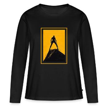 Attention! Grimpeur - T-shirt manches longues Premium bio Femme - noir - Devant - Julia (174cm)