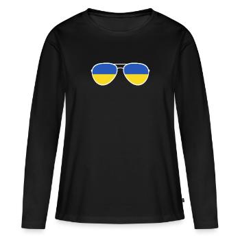 Ukraine Ukraina Slava Ukraine Sonnenbrille Flagge - Frauen Premium Bio Langarmshirt - Schwarz - Vorne - Julia (174cm)