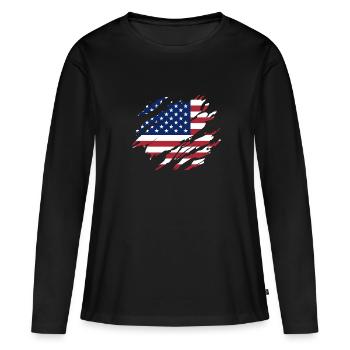 Amérique - T-shirt manches longues Premium bio Femme - noir - Devant - Julia (174cm)