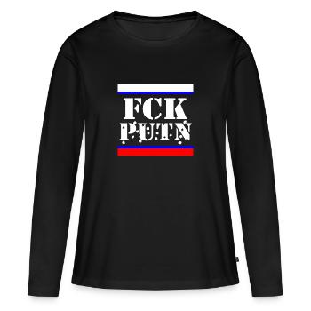 Nouveau drapeau du FCK Poutine en blanc - T-shirt manches longues Premium bio Femme - noir - Devant - Julia (174cm)
