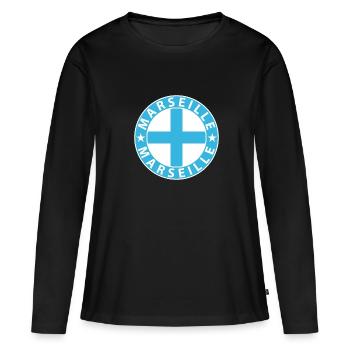 Marseille - Frauen Premium Bio Langarmshirt - Schwarz - Vorne - Julia (174cm)