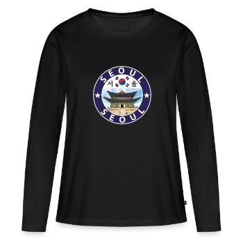 Séoul - T-shirt manches longues Premium bio Femme - noir - Devant - Julia (174cm)