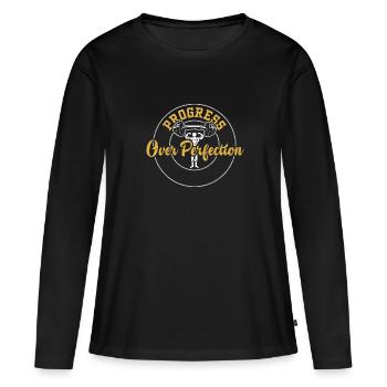 Le progrès plutôt que la perfection - Gym - T-shirt manches longues Premium bio Femme - noir - Devant - Julia (174cm)