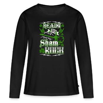 Ready To Shamrock - Frauen Premium Bio Langarmshirt - Schwarz - Vorne - Julia (174cm)