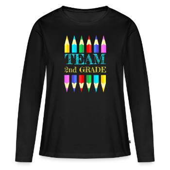 Équipe 2e deuxième année Enseignant de l’équipe Retour à l’école - T-shirt manches longues Premium bio Femme - noir - Devant - Julia (174cm)