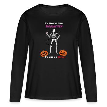 Halloween Kuerbis Skelett Fledermaus Kostuem - Frauen Premium Bio Langarmshirt - Schwarz - Vorne - Julia (174cm)