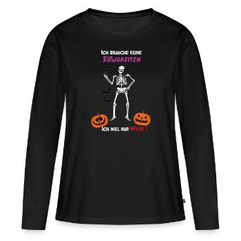 Halloween Kuerbis Skelett Fledermaus Kostuem - Frauen Premium Bio Langarmshirt - Schwarz - Vorne - Julia (174cm)