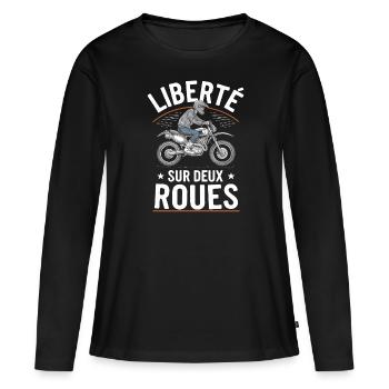 Liberté sur deux roues - T-shirt manches longues Premium bio Femme - noir - Devant - Julia (174cm)