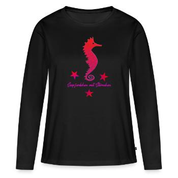 Hippocampe rouge avec rose étoilé - T-shirt manches longues Premium bio Femme - noir - Devant - Julia (174cm)