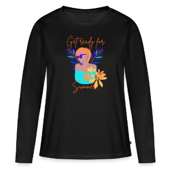 Sommer, Sonne, Strand & Meer, Summer Vintage Vibes - Frauen Premium Bio Langarmshirt - Schwarz - Vorne - Julia (174cm)