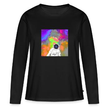 Astronaut vor Weltall Supernova Kunstwerk - Frauen Premium Bio Langarmshirt - Schwarz - Vorne - Julia (174cm)