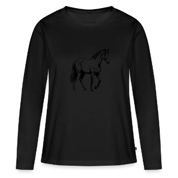 Pferd - Frauen Premium Bio Langarmshirt - Schwarz - Vorne - Julia (174cm)