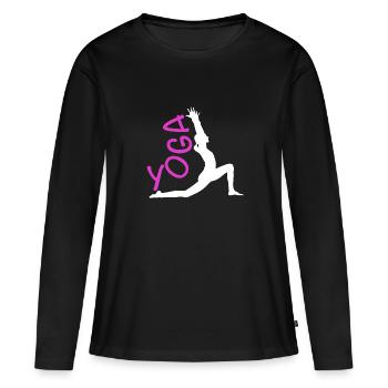 Exercice de yoga pour une séance d’entraînement - T-shirt manches longues Premium bio Femme - noir - Devant - Julia (174cm)