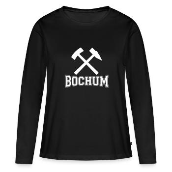 Bochum - Frauen Premium Bio Langarmshirt - Schwarz - Vorne - Julia (174cm)