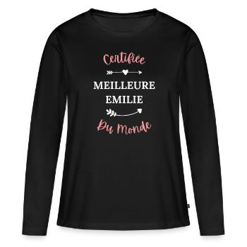 Certifiée meilleure emilie du monde - T-shirt manches longues Premium bio Femme - noir - Devant - Julia (174cm)