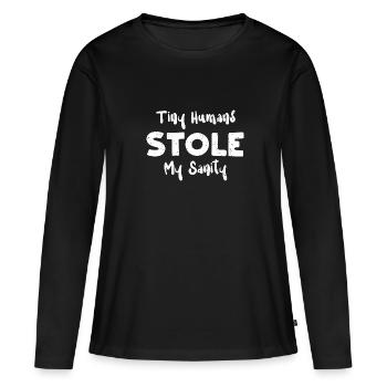 De minuscules humains m’ont volé ma santé mentale - T-shirt manches longues Premium bio Femme - noir - Devant - Julia (174cm)