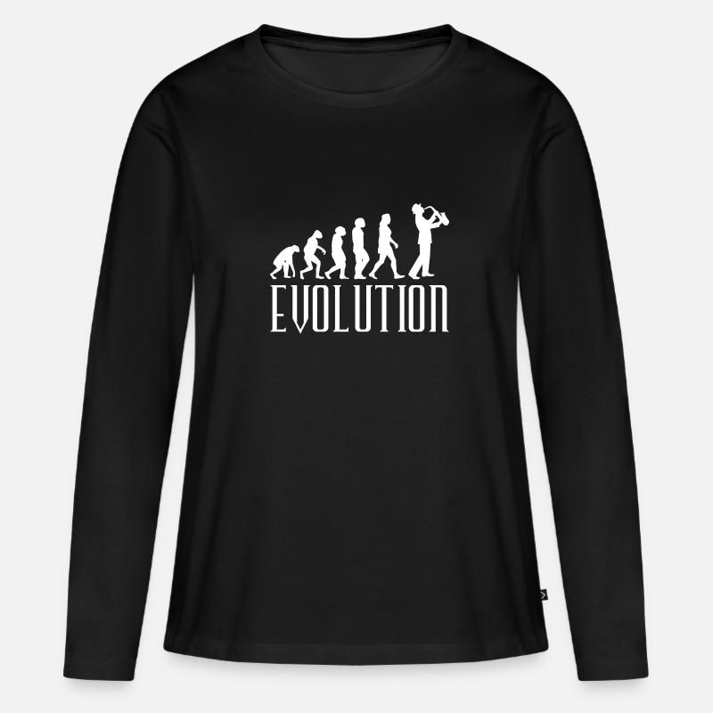 Evolution Saxophon - Frauen Premium Bio Langarmshirt - Schwarz