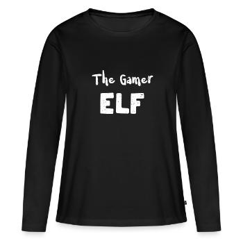 L’Elfe Gamer - Elfe de Noël - T-shirt manches longues Premium bio Femme - noir - Devant - Julia (174cm)