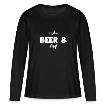 J’aime la bière et le vinyle - Musique - T-shirt manches longues Premium bio Femme - noir - Devant - Julia (174cm)