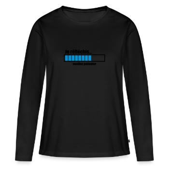 je réfléchis veuillez patienter - T-shirt manches longues Premium bio Femme - noir - Devant - Julia (174cm)