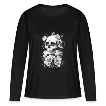 Totenkopf mit blumen schwarzweiss - Frauen Premium Bio Langarmshirt - Schwarz - Vorne - Julia (174cm)