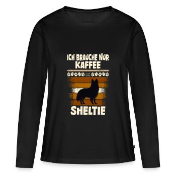sheltie hund und kaffee - Frauen Premium Bio Langarmshirt - Schwarz - Vorne - Julia (174cm)