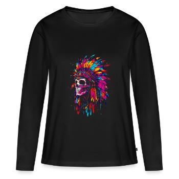 Skull Indian Totem Skull Feather Chief - Women's Premium Organic Long Sleeve Shirt - black - Front - Julia (174cm)