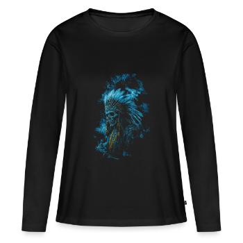 Crâne indien avec or - T-shirt manches longues Premium bio Femme - noir - Devant - Julia (174cm)
