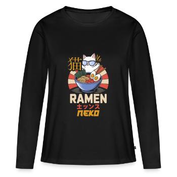 Ramen Cat - Script Japonais - T-shirt manches longues Premium bio Femme - noir - Devant - Julia (174cm)