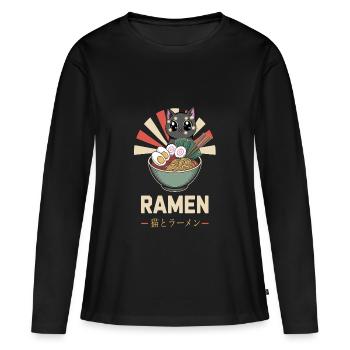 Ramen chat Japonais - T-shirt manches longues Premium bio Femme - noir - Devant - Julia (174cm)