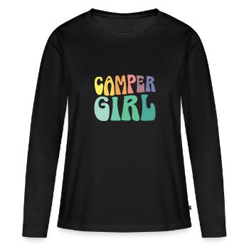 Camper Girl Camping Reise Urlaub Zelten Campen - Frauen Premium Bio Langarmshirt - Schwarz - Vorne - Julia (174cm)