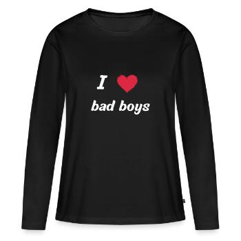 I love bad boys - Frauen Premium Bio Langarmshirt - Schwarz - Vorne - Julia (174cm)