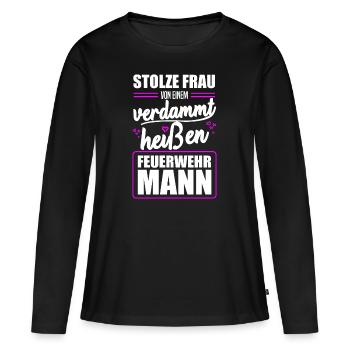 Feuerwehrmann, Feuerwehrfrau, Freundin, Feuerwehr - Frauen Premium Bio Langarmshirt - Schwarz - Vorne - Julia (174cm)