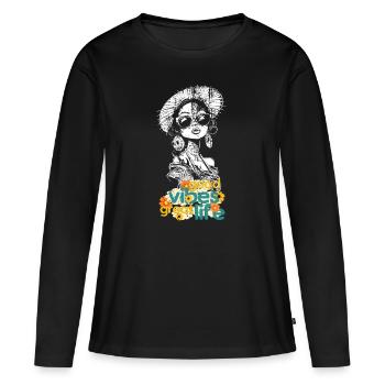 Femme Good Vibe Fleurs - T-shirt manches longues Premium bio Femme - noir - Devant - Julia (174cm)