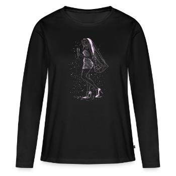Hochzeit Braut heiraten Schleier - Frauen Premium Bio Langarmshirt - Schwarz - Vorne - Julia (174cm)