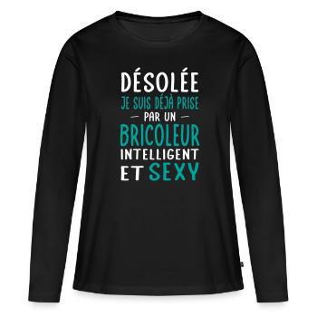 Désolée déjà prise par un bricoleur sexy - T-shirt manches longues Premium bio Femme - noir - Devant - Julia (174cm)