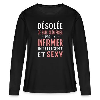 Désolée déjà prise par un infirmier sexy - T-shirt manches longues Premium bio Femme - noir - Devant - Julia (174cm)
